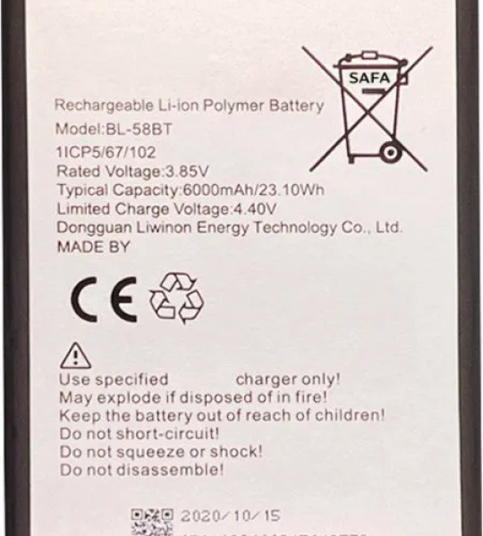 Battery for Tecno Pouvoir 4 Pro power 2 spark 6 air BL-58BT 6000mAh
