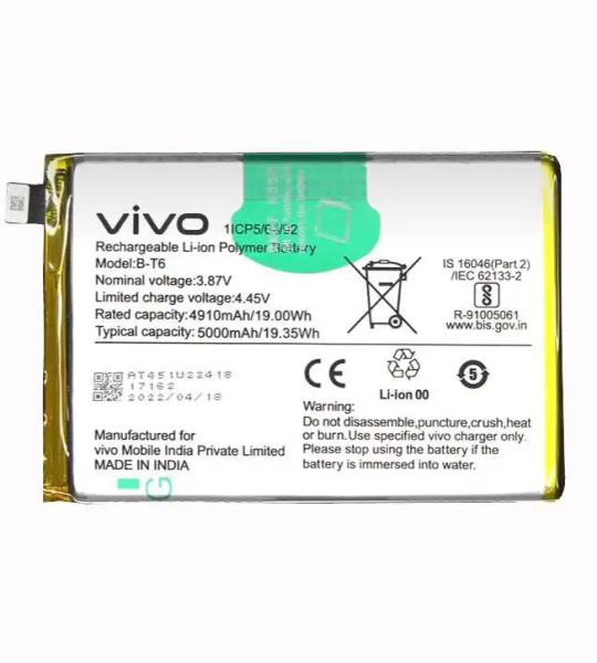 100% Original Vivo B-T6 Battery For Vivo T1 5G (V2141, V2157) / iQOO Z6 5G (I2127) Mobile BT6 – 5000mAh