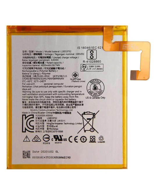 Lenovo premium Quality Battery For Lenovo Smart Tab M10 (L18D1P32) TB-X605L, TB-X605F, TB-X605M, TB-X505X, 4850mAh